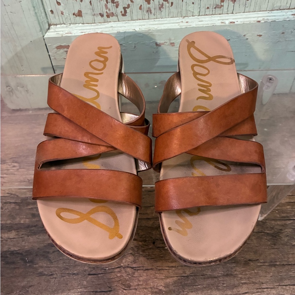 Women’s Sam Edelman Ariele brown leather platform slip on sandals